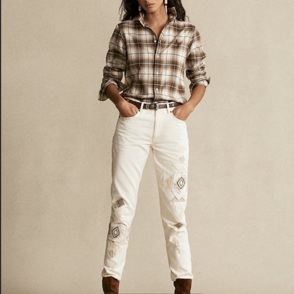 Polo ralph lauren , The Avery Boyfriend Patchwork Jeans, Ivory - Picture 2 of 9